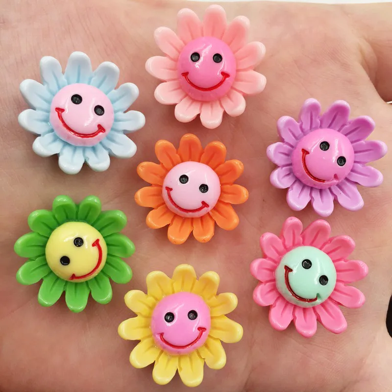 

20PCS Hand Painted Resin Kawaii Mix Colorful 3D Smile Sunflower Flatback Cabochon Stone Scrapbook DIY Decor Home Figurine F742*2