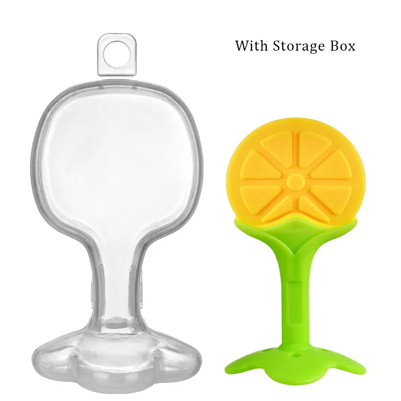 orange box NO BPA детский Прорезыватель безопасный силикон детские фруктовые Прорезыватели для жевания детей игрушки с зубами уход за зубами для детей укрепляющие тренировки зубов - Цвет: orange box