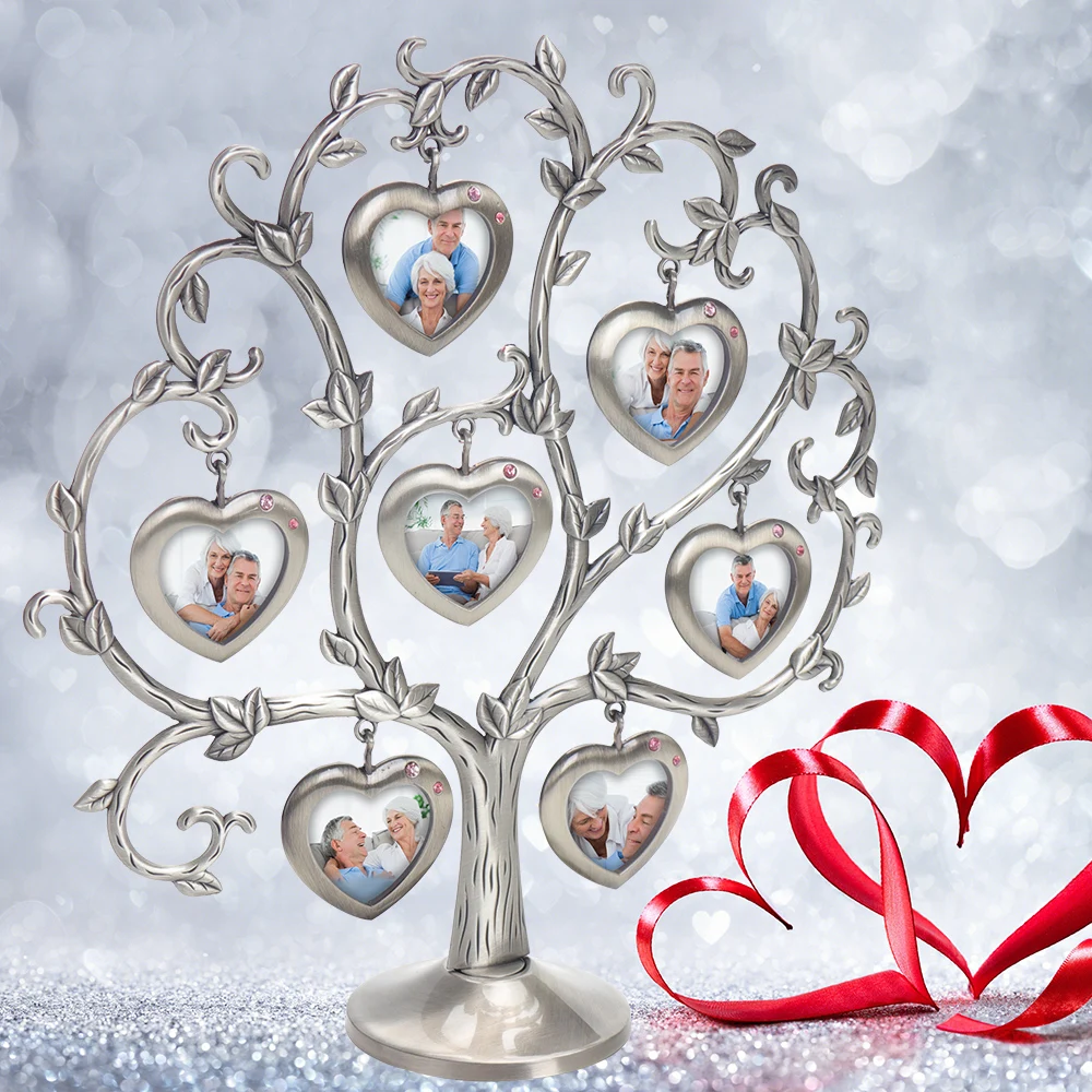 

Family Tree With 7 Hanging Heart Picture Frames Wedding Anniversary Gifts For Couple Birthday Tabletop Decoration