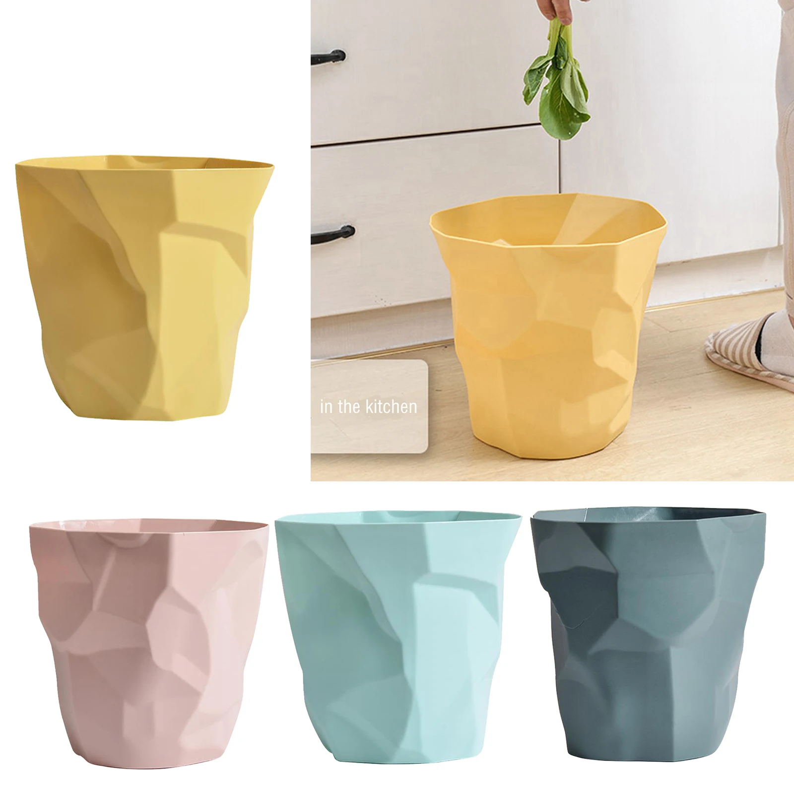

Household Nordic Solid Color Trash Can Kitchen Living Room Bedroom Bathroom Irregular Creative Folding Wastebasket