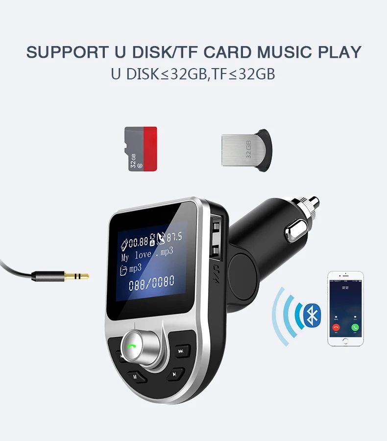 Автомобильный Bluetooth трансмиттер YIBEIKA с двумя USB портами 3 1 А|Зарядные устройства