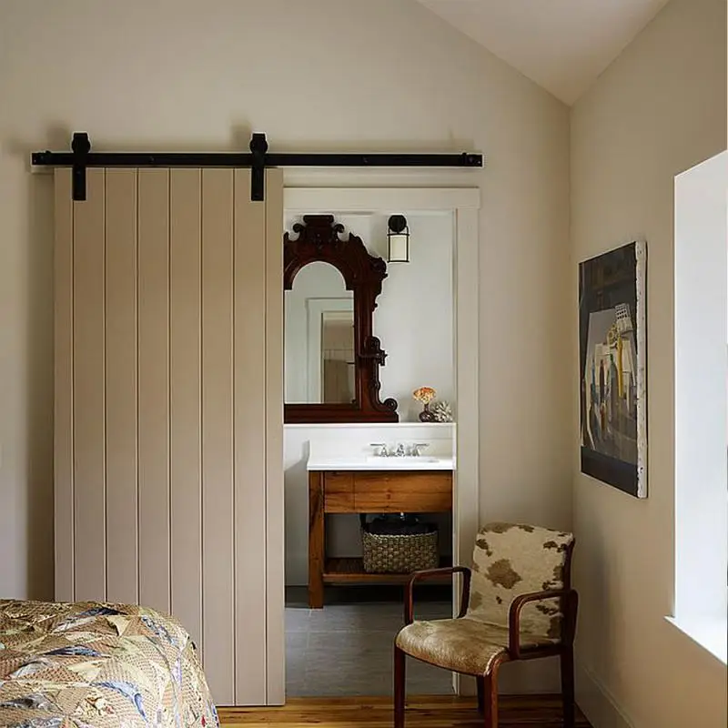

183cm Sliding Barn Door Hardware Kit Top Mounted Hanger Track Black Steel Closet Door Roller Rail for Single Door HWC