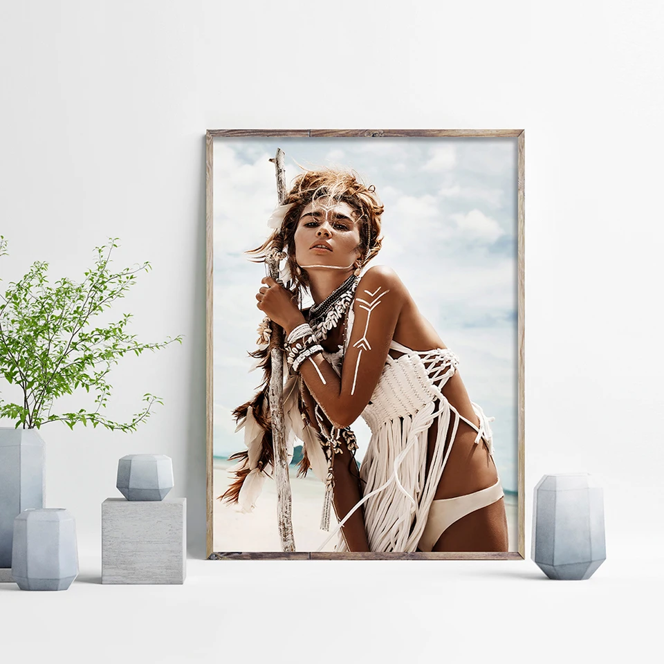 Дикая Бохо Женская трава тростник постер скандинавский холст настенное