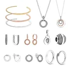 Новинка 2021, блестящие Двойные серьги-кольца серии ранней осени из серебра 925 пробы, двухцветное многокольцо, ожерелье, подвеска, Модный комплект ювелирных изделий