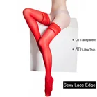 Новое поступление, сексуальное нижнее белье для женщин, блестящие кружевные Противоскользящие силиконовые Чулки, женские эластичные прозрачные Чулочные изделия 8D