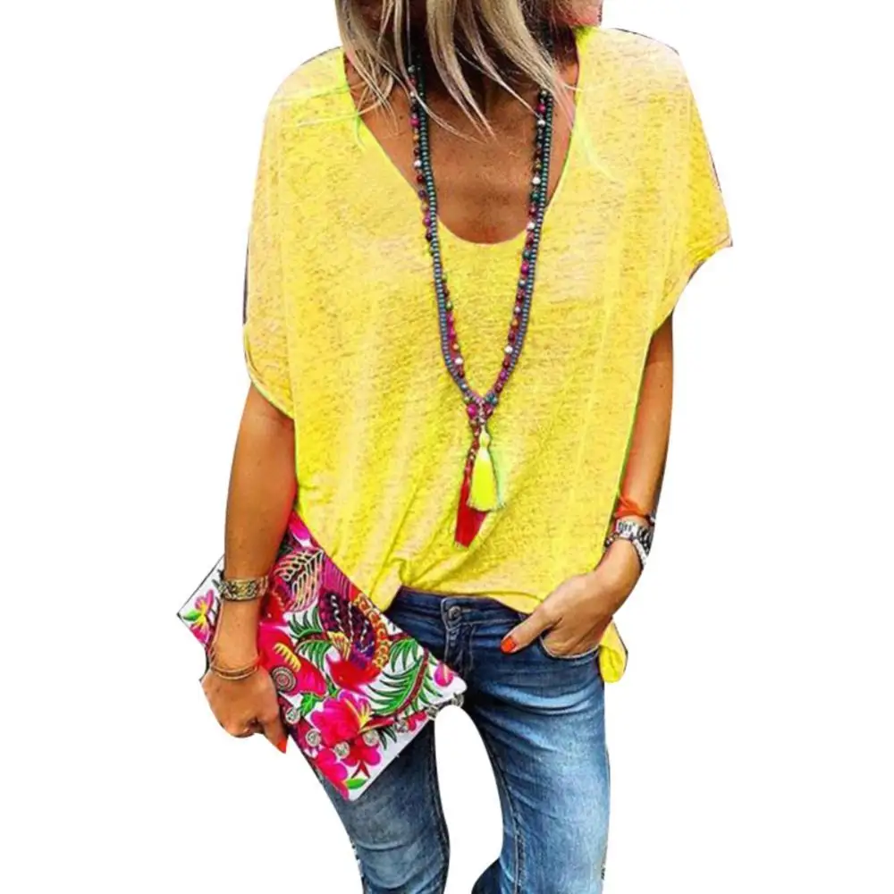 

Женская свободная футболка, Повседневная футболка большого размера с V-образным вырезом и коротким рукавом, лето, 2021