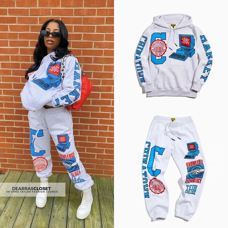 

ZKYZWX Cartoon Print Two Piece Set for Women Tracksuit Full Sleeve Hoodies Loose Coat Tops Sexy Straight Leg Pants Matching Sets