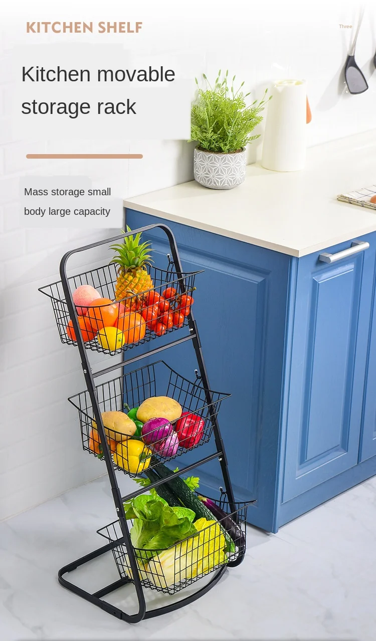 

Kitchen Shelf Cradle Storage Supplies Three Layer Fruit And Vegetable Storage Basket Household Accessories Organizer