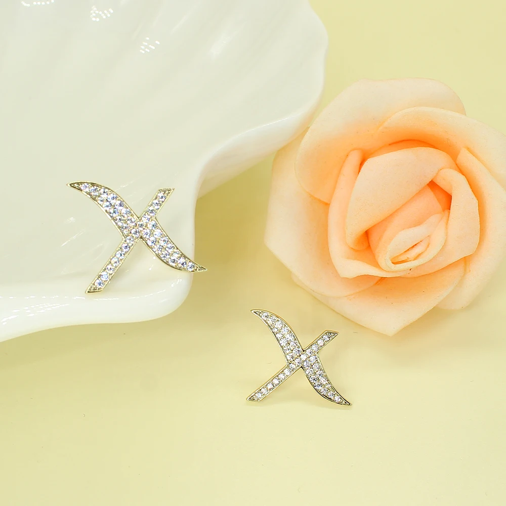 

Korea Simple Trendy Full Zircon Letter Shaped Stud Earrings For Women Fashion Elegant Wedding Christmas Birthday Party Gifts