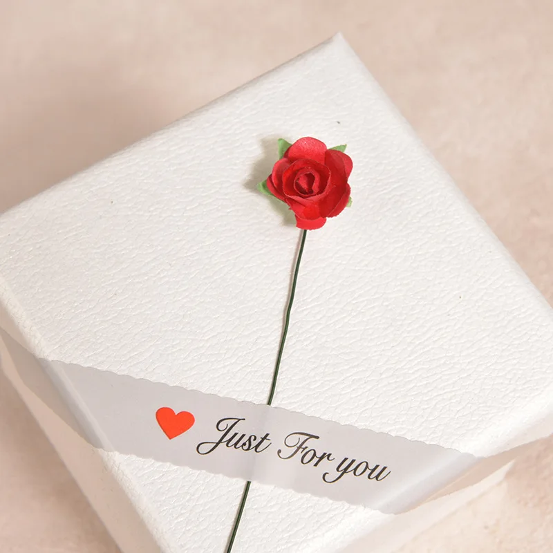 

1PC White Cardboard Jewelry Box Rose Flower Just For You Words Heart Tag Decor Gift Present Packing Display Package Box