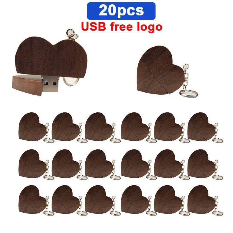 

20pcs/lot pendrive 16GB 8G pen drive 128GB flash usb memory 64GB free logo 32GB memoria 4GB Heart wooden usb+box cle usb stick