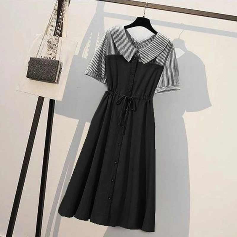 Платье-трапеция женское из двух частей пэчворк с регулируемой талией коротким