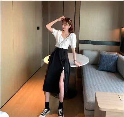 

Black Long Skirt Women Summer Sexy Split Skirt Ladies Office High Waisted Casual Skirt Wrapped Fashion long skirts for women