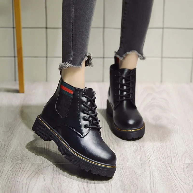 Женские ботильоны на платформе со шнуровкой теплые зимние ботинки martin из