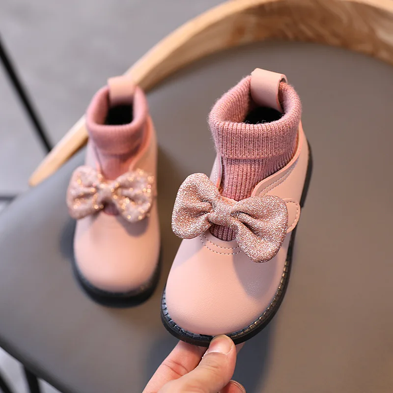 

1-6 Children Fashion Bow Casual Boots Baby Girls Snow Chelsea Boots Kids Sneakers Shoes Princess Sock Sport Shoes Kids Sneakers