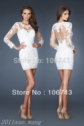 Vestidos de novia 2018 новые дизайнерские белые сексуальные кружевные вечерние короткие платья с открытой спиной и длинным рукавом на заказ для матери невесты