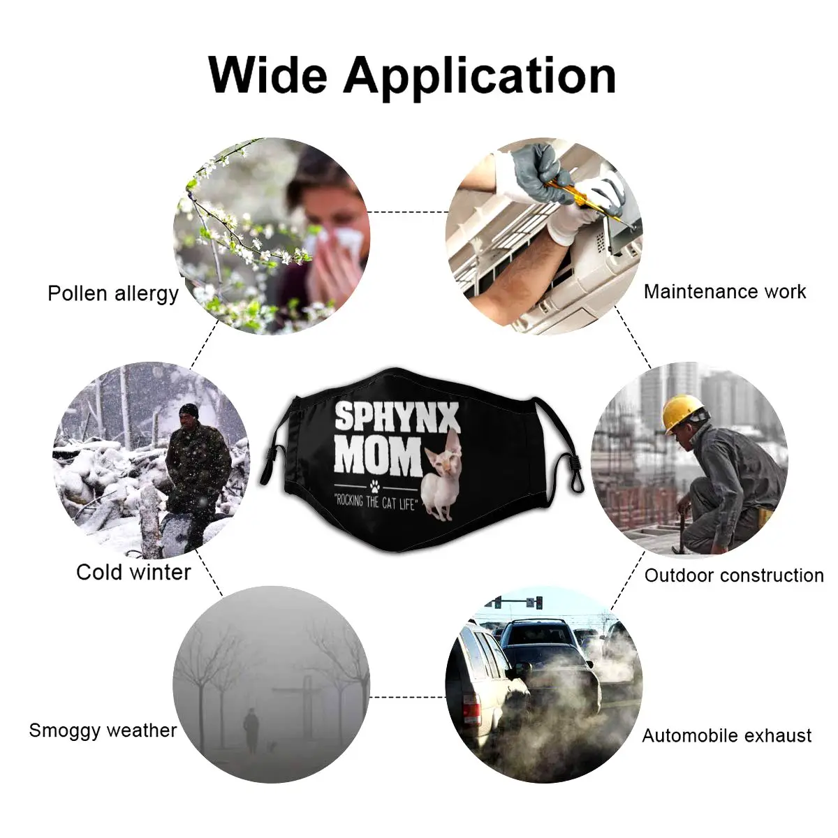 

Sphynx Mouth Face Mask Sphynx Cat Mom Funny Design Facial Mask Fashion Cool with 2 Filters for Adult