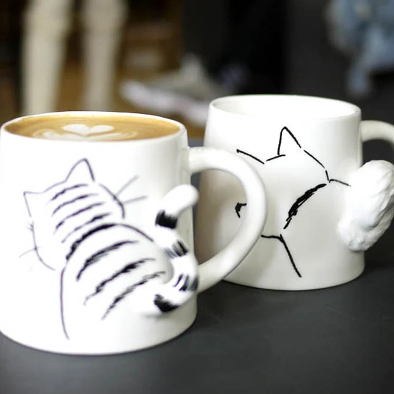 Lovely Cat Tail Ceramics Mugs Cute Dog Rabbit Cups Coffee Tea Milk Drinkware Home Office Gift | Дом и сад