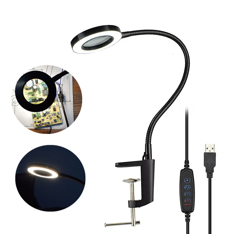 DANIU USB увеличительное стекло 3X Benchs тиски стол Зажимная Лупа с 42 SMD светодиодными