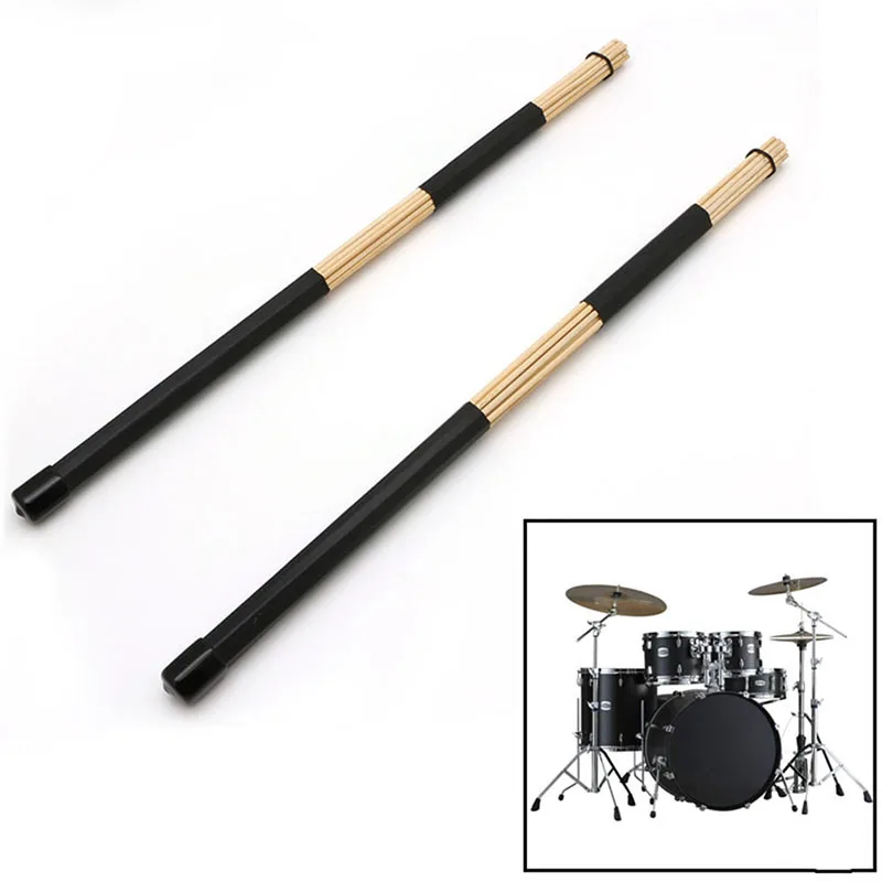 

1 pair Professional Bamboo Country Jazz Ballad Percussion Drum Brushes Bundle Drum Sticks with Rubber Handle 40cm 5 Colors