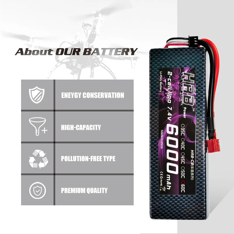 2 шт HRB RC Lipo 2S 7 4 V Аккумулятор 6000mAh 60C MAX 120C Жесткий Чехол для Traxxas 1/10 масштаб