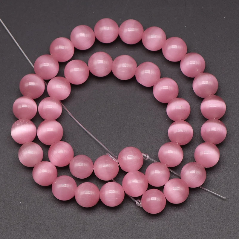 

Pink Cat Eye Stone Round Beads 4 6 8 10 12mm Pick Size Glass Beads For Jewelry Making DIY Women Bracelet Accessories 15''