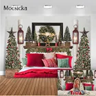 Фон для фотосъемки с изображением кирпичной стены камина и рождественской елки
