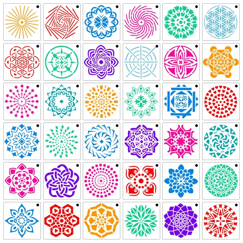 

36pcs/set 90*90mm Mandala Painted Template DIY Craft Layering Stencills Spray Print Stone Inkjet Painting Creative Decoration