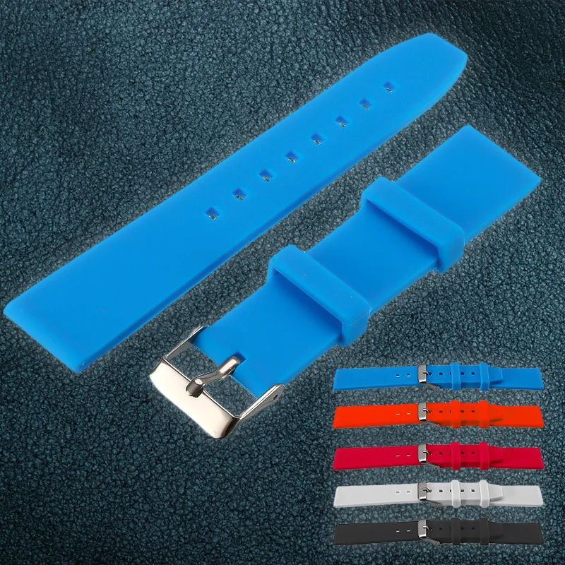 Силиконовый многоцветный сменный ремешок для часов резиновый с пряжкой из