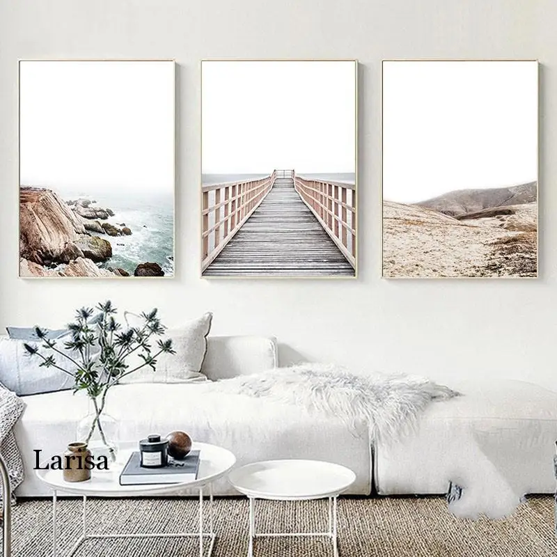 

Scandinavian Nature Landscape Poster Nordic Decoration Canvas Print Picture Coastal Bridge Wall Art Painting Modern Home Decor