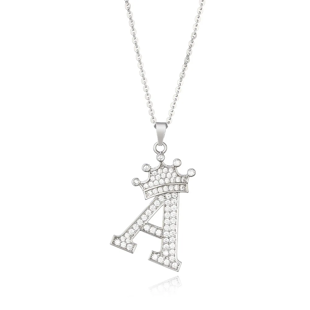 

2021 New High Quality Luxury Zircon 26 Letter Crown Pendant Necklace for Women Men Fashion Jewelry Drop Shipping
