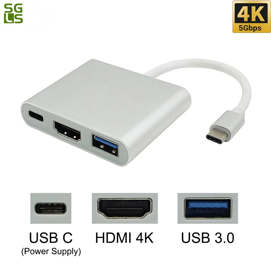 

3 в 1, адаптер для зарядки с Type C на 4K HDMI USB 3,0