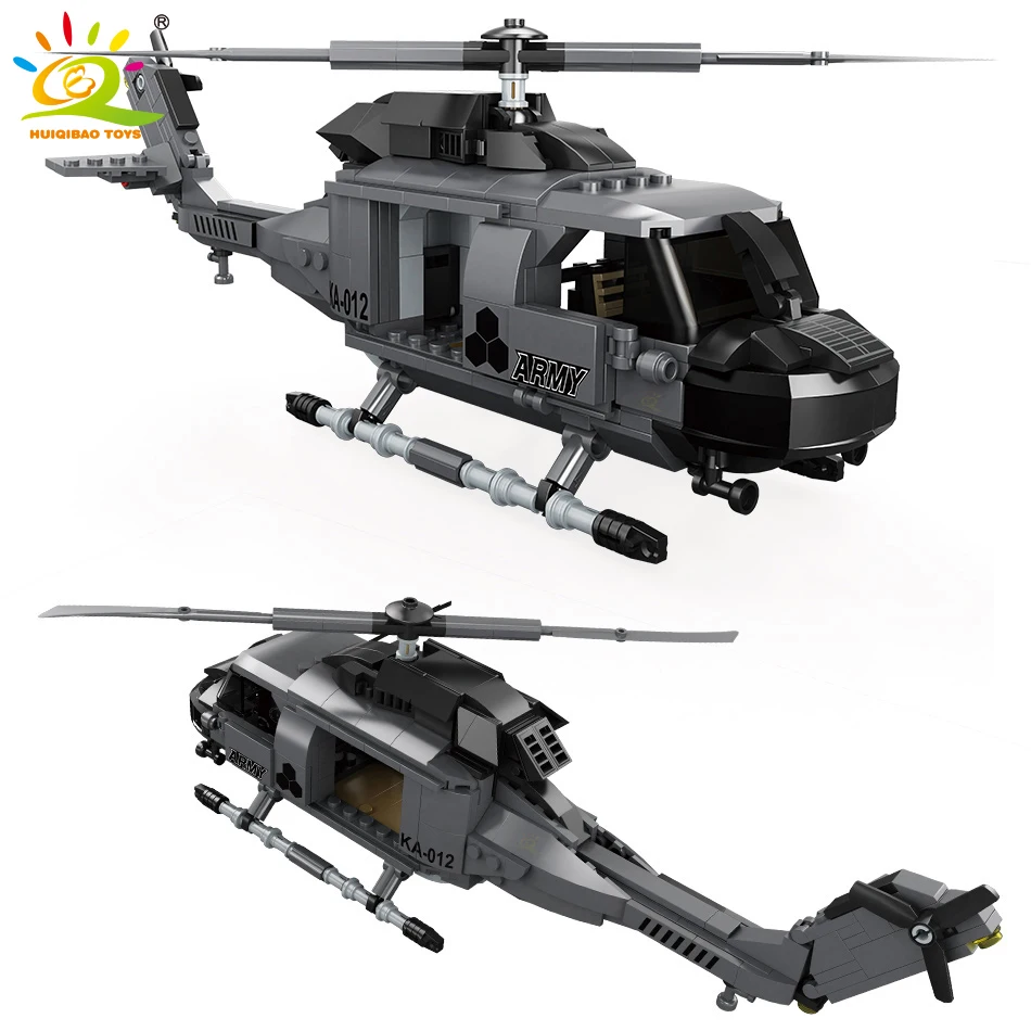 HUIQIBAO Military 425PCS Carrier Helicopter Model Building Block City SWAT Police Aircraft Army Fighter Construction Bricks Toys