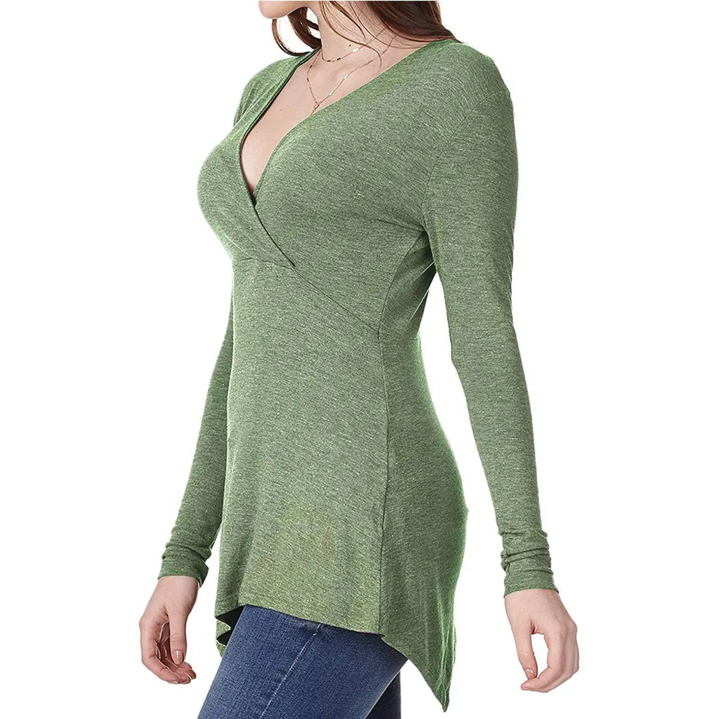 

JAYCOSIN Women Pregnant Nusring Maternity V-Neck Long Sleeve Solid Color Blouse Tops ubrania ciowe