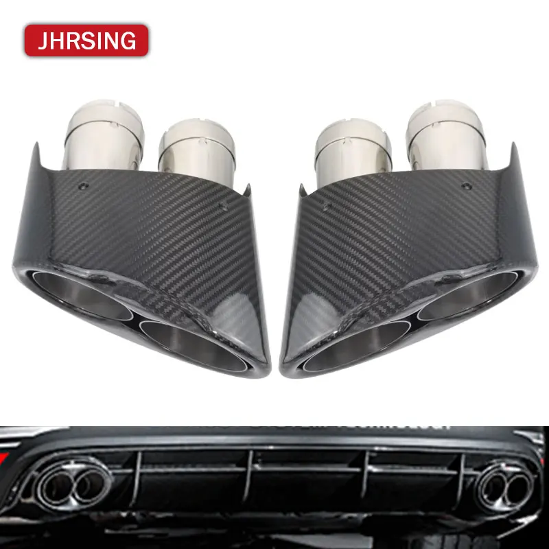 1 Pair Carbon Fiber Exhaust Tip For Audi RS3 RS4 RS5 RS6 RS7 A3 A4 A5 A6 A7 Car Styling Double Inner Muffler Tip Exhaust System