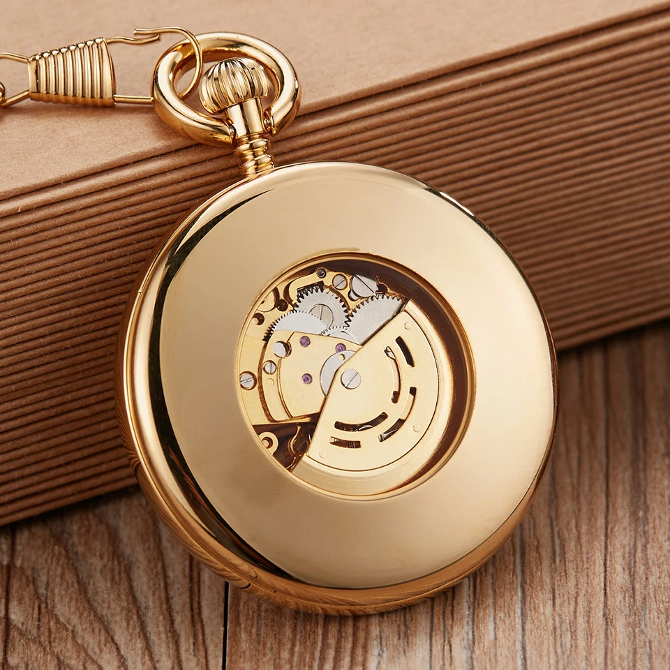 Retro Mechanical Pocket Watch Men Women Hand-wind Silver Gold Luxury Copper Skeleton Steampunk Watches FOB Chain Clock Pendants
