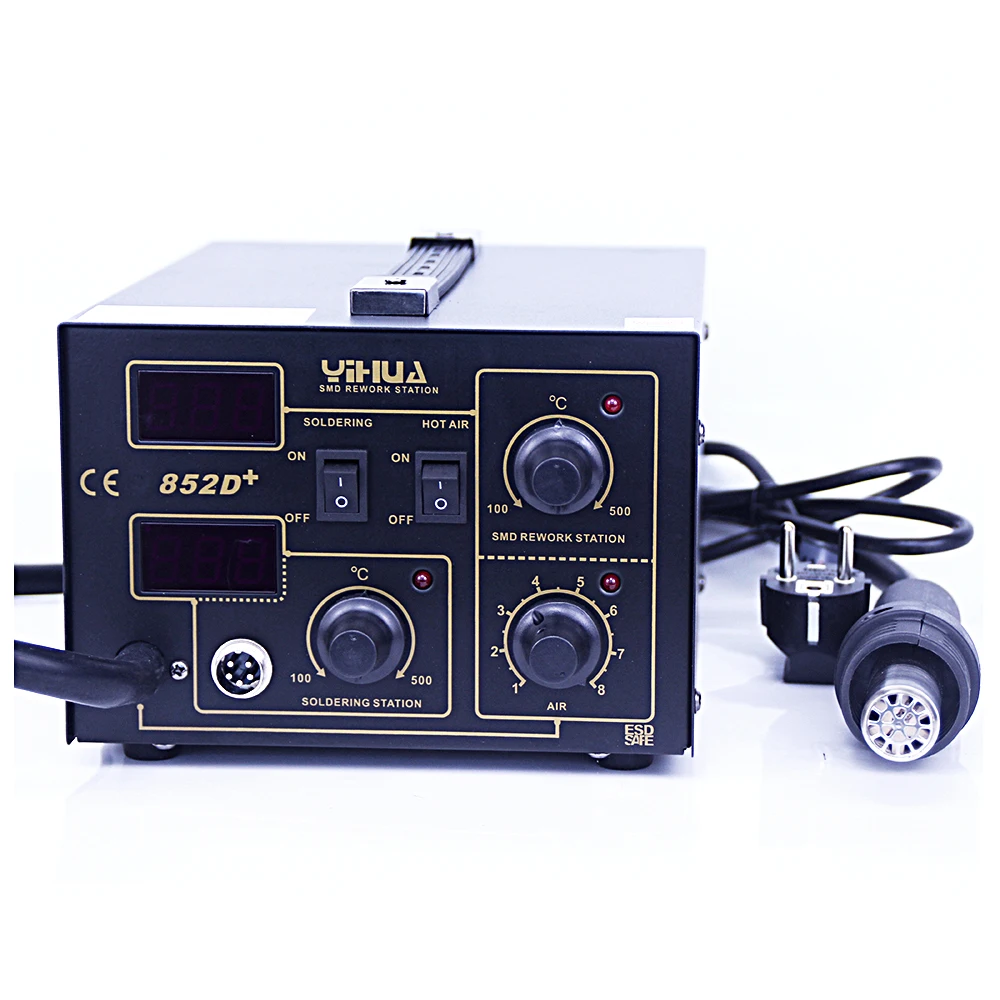 Паяльная станция 2 в 1 YIHUA 852D + цифровая паяльная с термофеном и двойным цифровым
