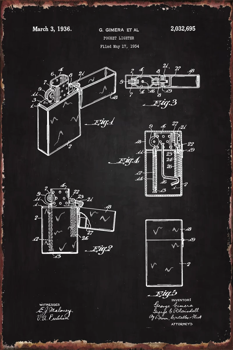 

1934 карманная зажигалка, запатентованная настенная декоративная комнатная декорация, Ретро винтажный металлический знак, жестяные пластин...