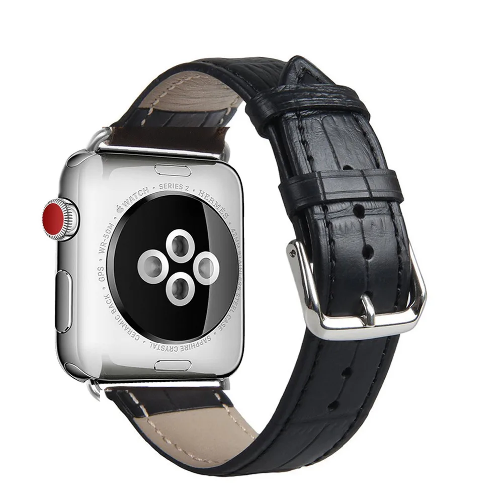 crocodile-black Высококачественная кожаная Петля для iWatch 40 мм 44 мм спортивный ремешок для Apple watch 42 мм 38 мм Серия 1 2 3 4 5 - Цвет ремешка: crocodile-black