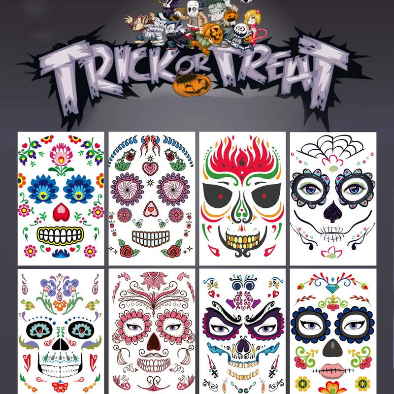 10 шт Хэллоуин Кружева красоты череп лицо глаза Татуировка непромокаемая