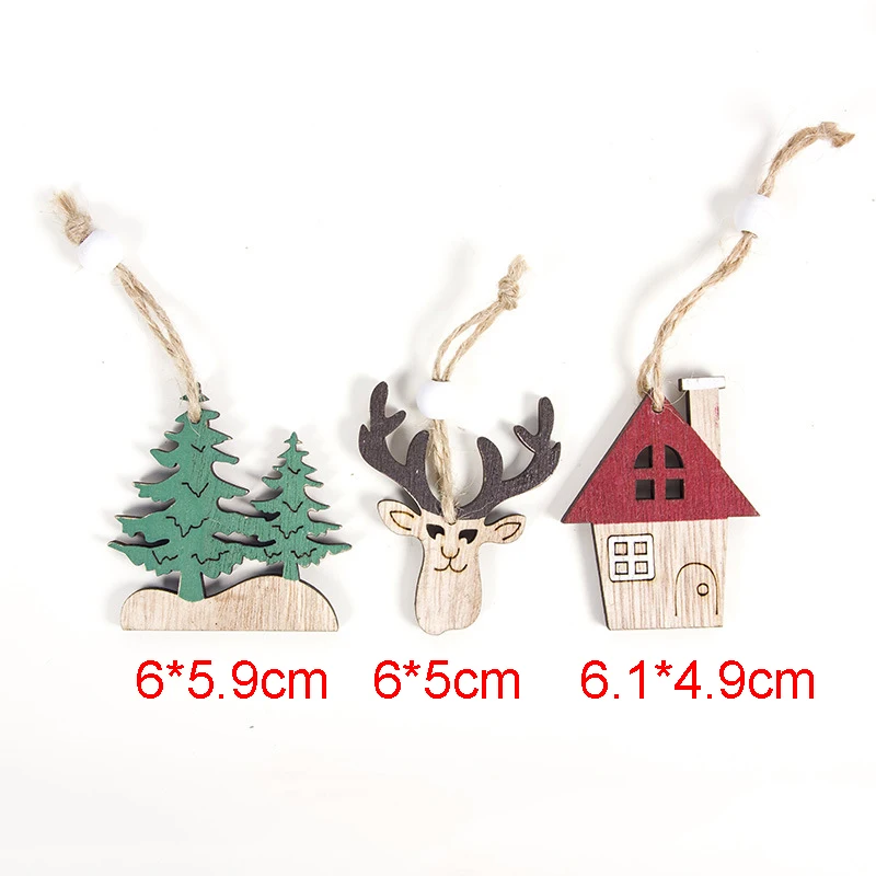 House-3PC Рождественское украшение дом деревянный Рождественский олень Deco Noel Mery Рождество Kerstboom Decoraties Adornos Navidad Ozdoby Choinkowe - Цвет: House-3PC