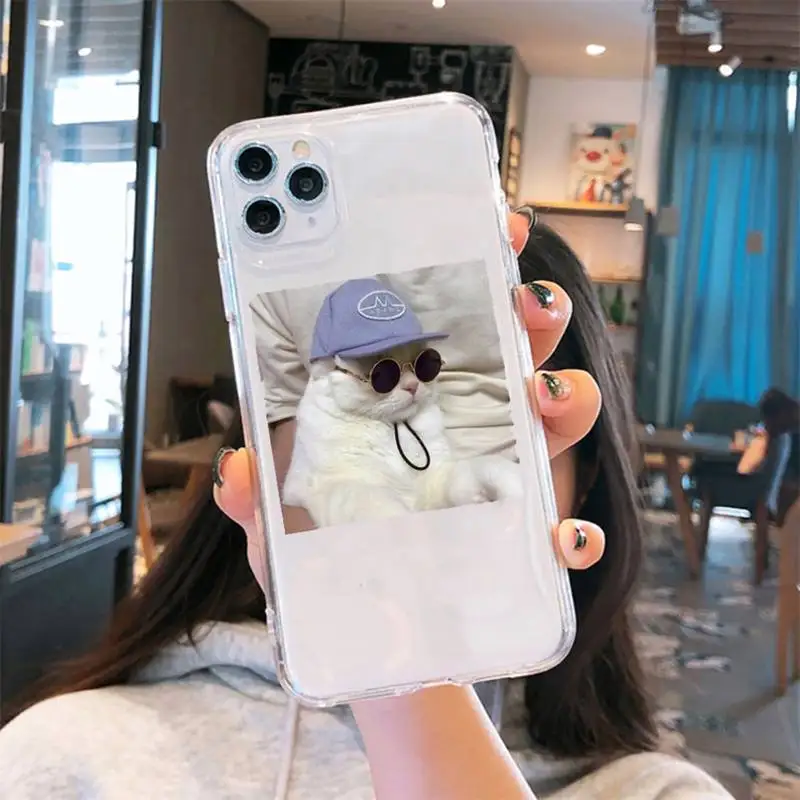 

Cute animal cat art design Phone Case Transparent for iPhone 6 7 8 11 12 s mini pro X XS XR MAX Plus