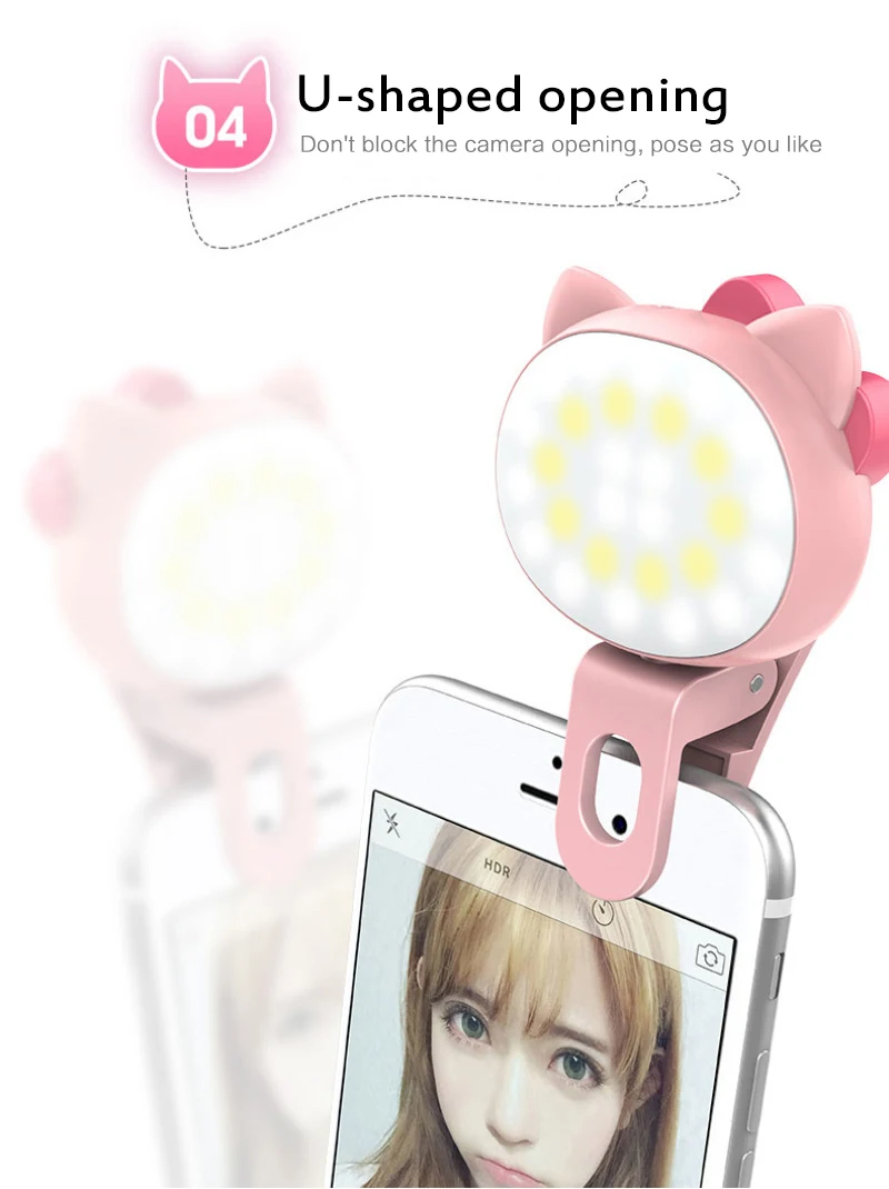 

360 Mobile Phone Fill Light Portable Mobile Phone 32 LEDS Selfie Lamp Beads 3 Gears Dimming LED Selfie LED Light For Phone