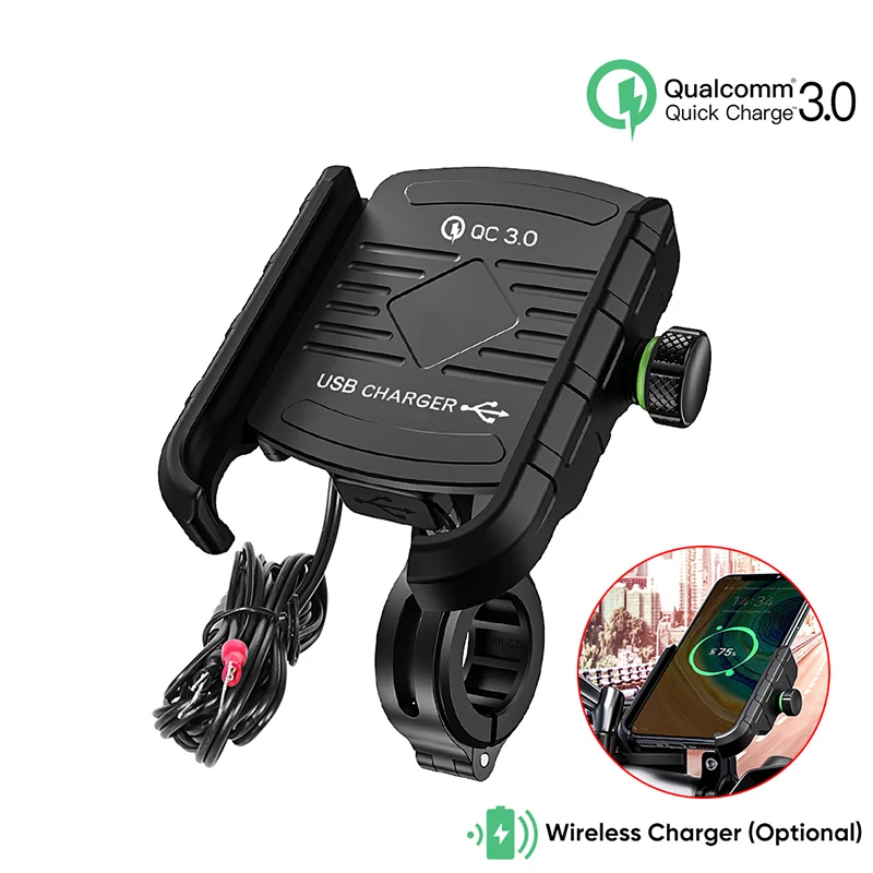 

Motorcycle Phone Holder USB QC3.0 Fast Charger Motorbike Mirror Mobile Stand Support QI Wireless Charging GPS Cellphone Mount