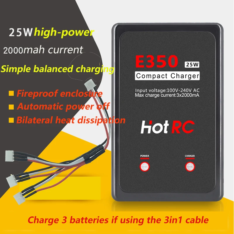 HotRC E350 Pro Battery Charger 7.4v/11.1v Lipo 2S 3S Cells Battery Charger 25W 2000mA for RC LiPo AEG Airsoft Battery