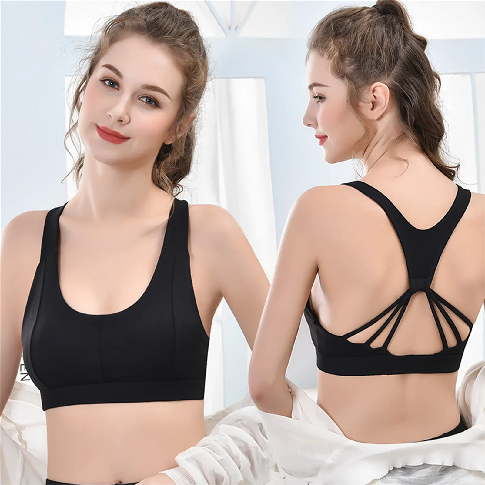 

2021 New Fashion Women's Sexy Bra Solid Black Sport Bralette Breathable Comfortable Underwear Quick Dry Lingerie Running Fitness