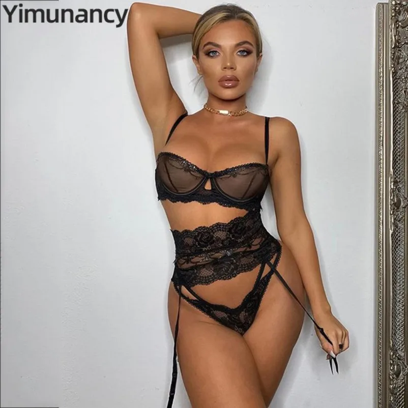 

Yimunancy 3-piece Lingerie Set Women Transparent Sexy Bra Set 2020 Ladies Lace Lingerie Intimates Underwear Set
