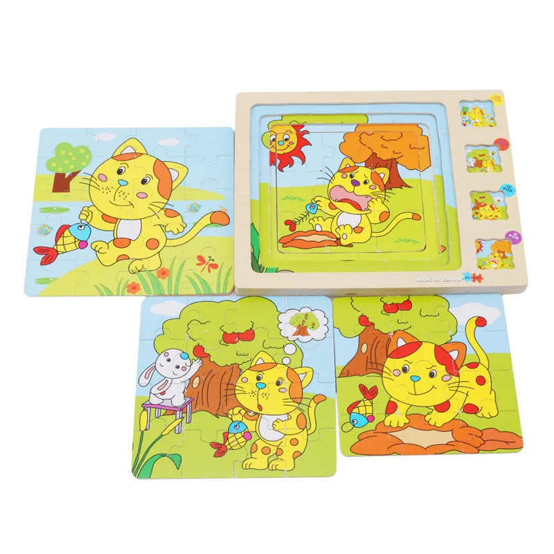 

Infants 3D Wooden Preschool Educational Kids Toys for Children Toddler Multilayer 3D Animals Stories Jigsaw Puzzles Boys Girls