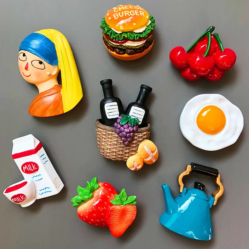 cute cartoon magnets room decoration Hamburger egg milk fridge magnets  decorating fruit magnetic food Cherry teapot strawberry images - 6