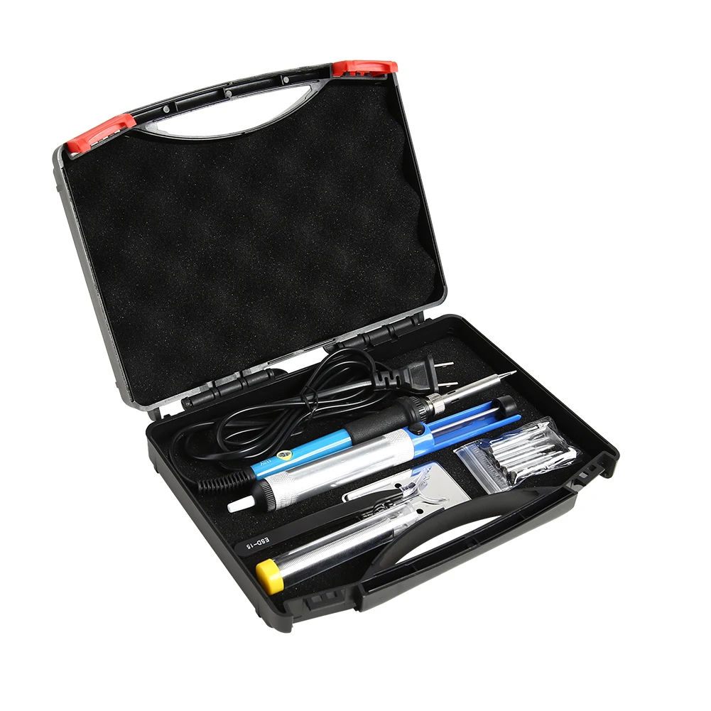 

US Plug 110V Adjustable Temperature Electric Soldering Iron Kit Tips Desoldering Pump Stand Tweezers Solder Wire Box